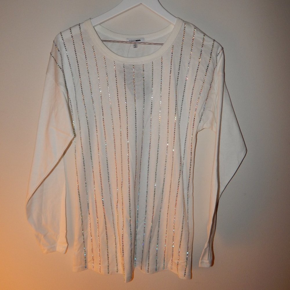 White Jeweled Striped Long Sleeve